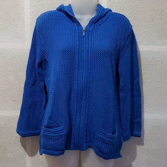 Jaclyn Smith Cobalt Blue Knitted Hoodie Sweater - Picture 1 of 7